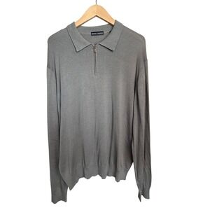 Grant Thomas Silk Cotton Knit Polo Sweater Men's XL Gray 1/4‎ Zip